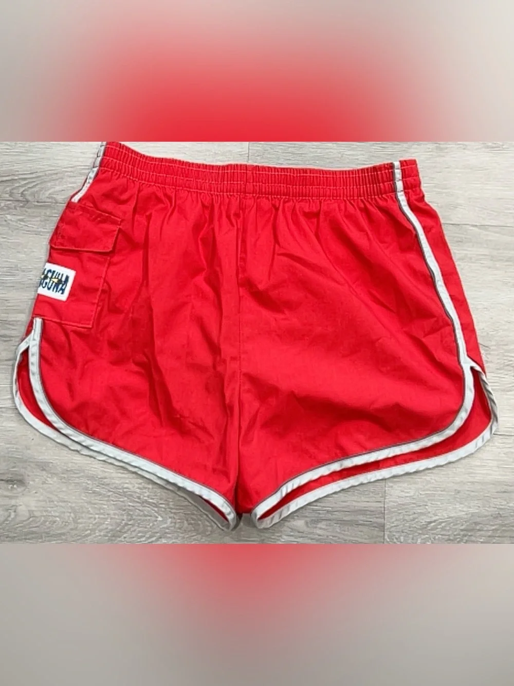 Laguna Red Surf Beach Swim Trunks Shorts Size Medium 80s 90s Retro Pocket VTG